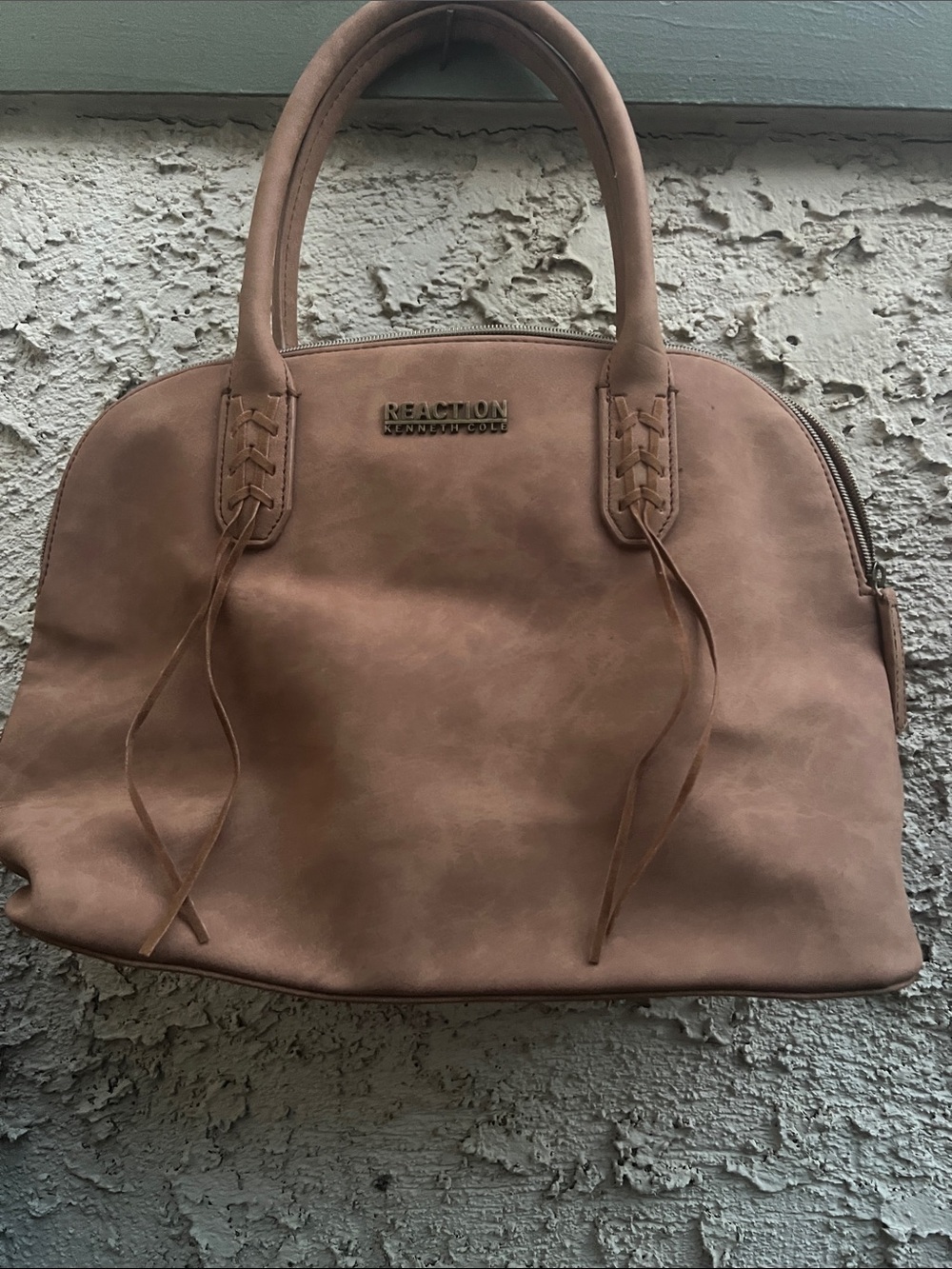 Kenneth Cole Reaction Dusty Tan Satchel with Braided Handle Detail